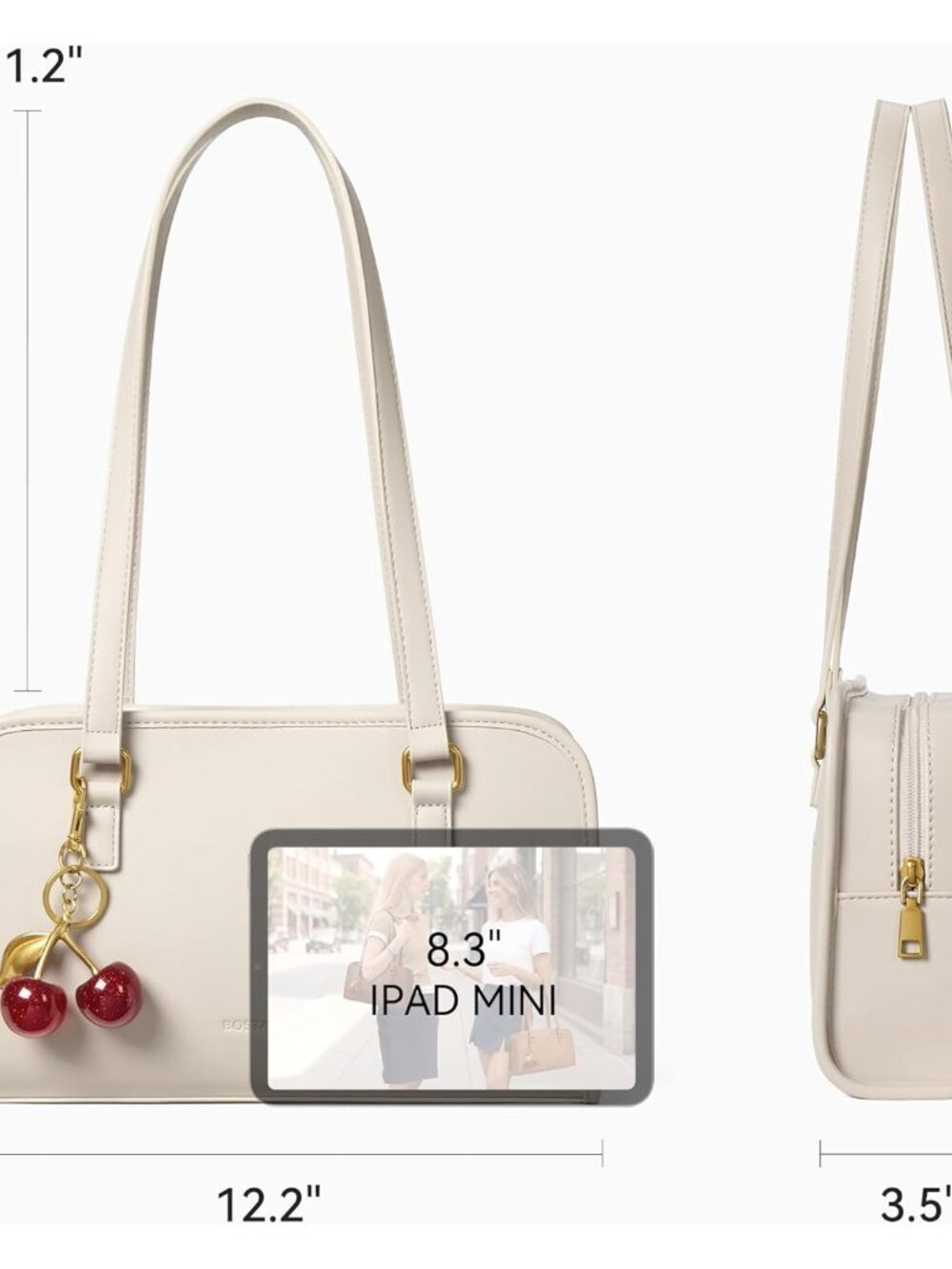 Shoulder Bag for Women Vegan Leather Purse with Cherry Charm Medium Handbag with - Picture 3 of 6